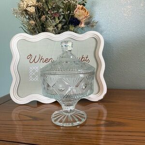 Pressed Glass Covered Candy Dish - Clear Glass Compote